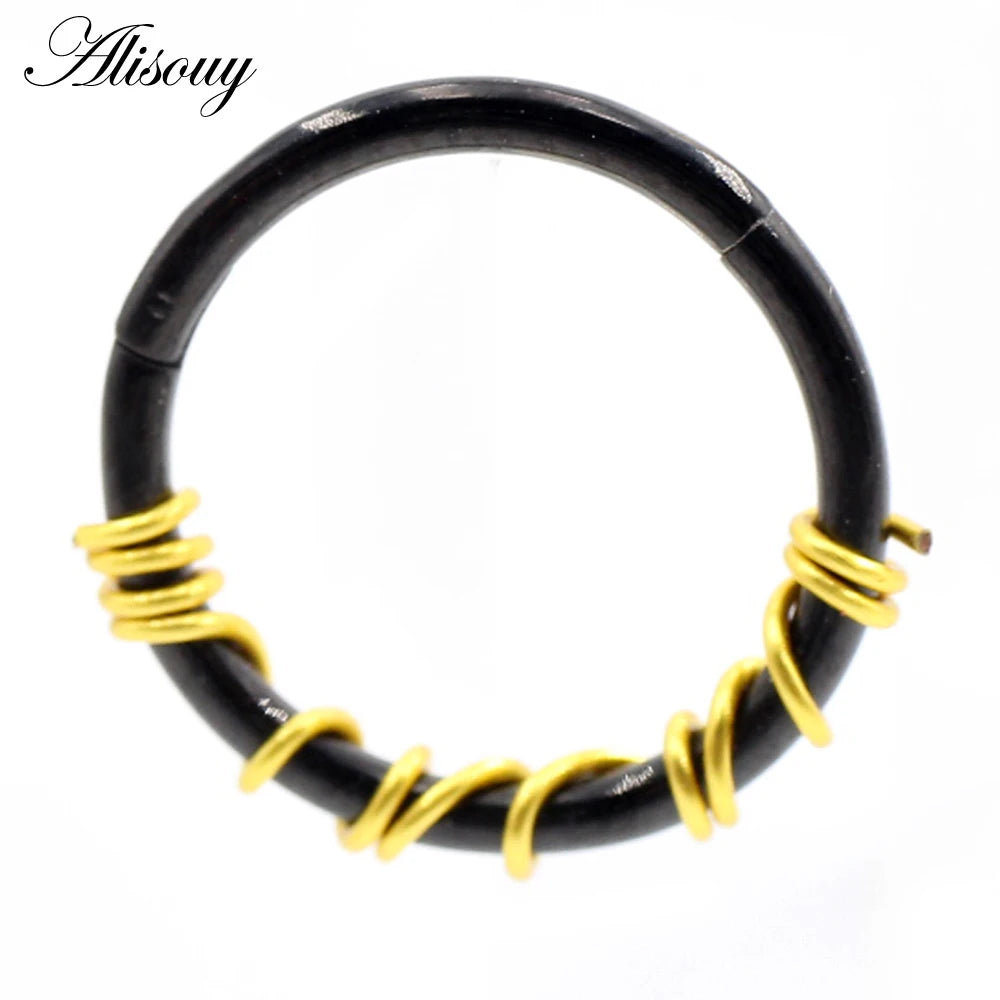 Alisouy 1PC Stainless Steel Twist Wire Hinged Clicker Nose Hoop Rings Ear Cartilage Tragus Daith Septum Body Piercing Jewelry