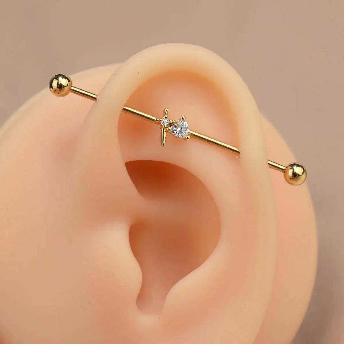 1PC Industrial Piercing Barbells Jewelry Stainless Steel CZ Heart Ball Pearl Cartilage Helix Earring Body Piercing for Women Men
