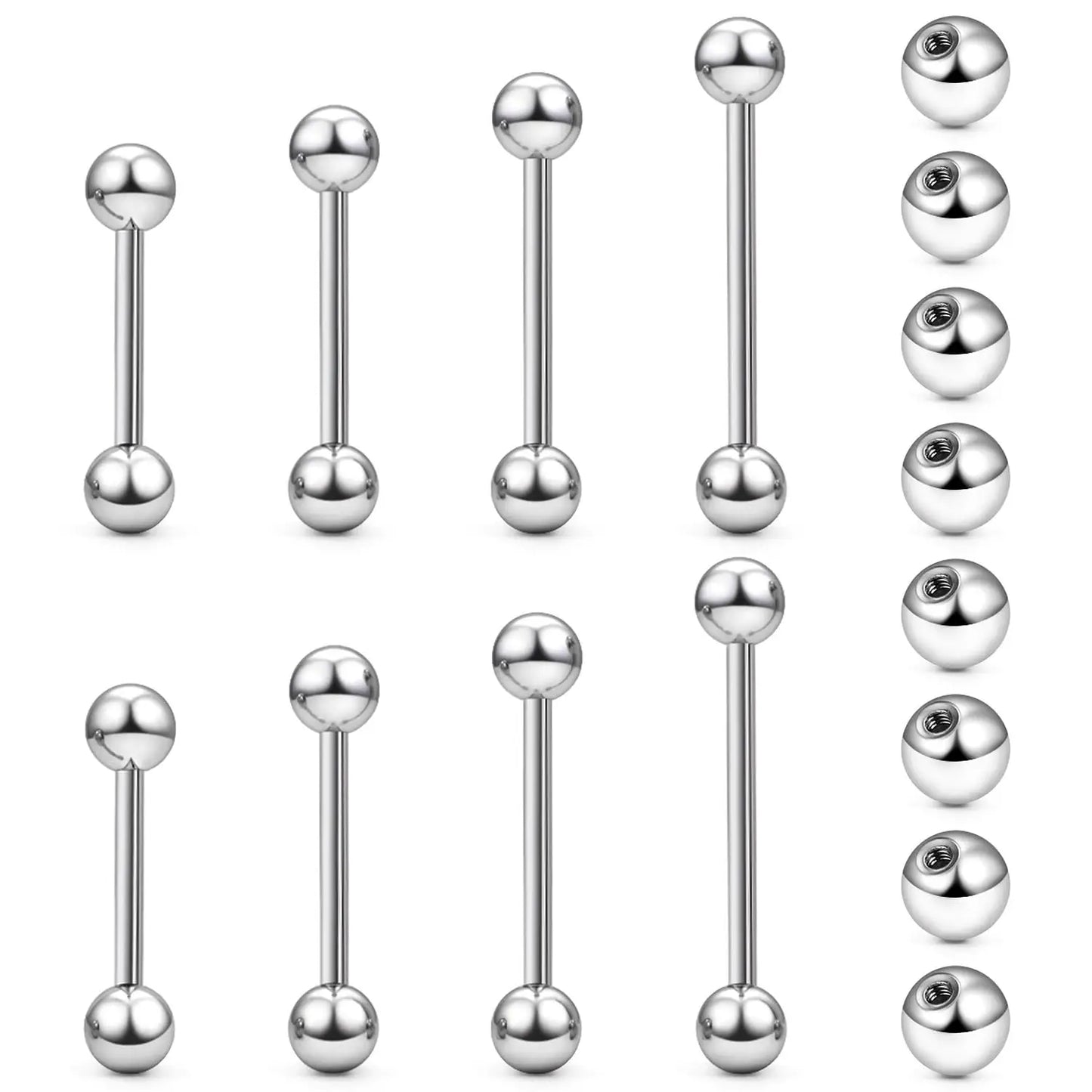 14G 16G Nipple Tongue Rings Stainless Steel Barbells Piercing Jewelry Silvery Black Golden 12mm-18mm Length Ball Size 5MM 6MM