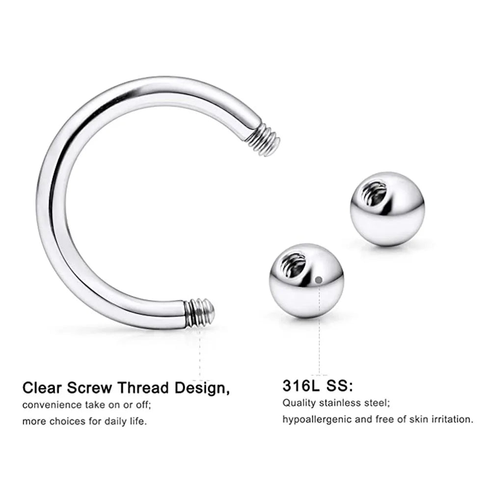 1Pair Steel Circular Barbell Horseshoe 16G 20G Lip Eyebrow Nose Septum Piercings Hoop Ear Cartilage Helix Lobe Earring Piercings