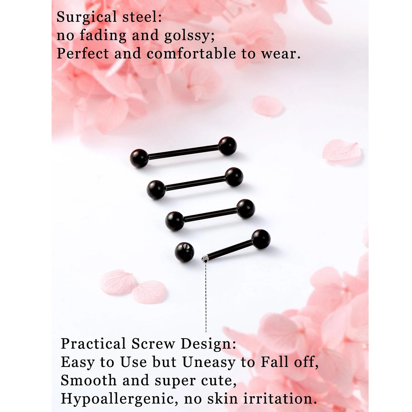 14G 16G Nipple Tongue Rings Stainless Steel Barbells Piercing Jewelry Silvery Black Golden 12mm-18mm Length Ball Size 5MM 6MM
