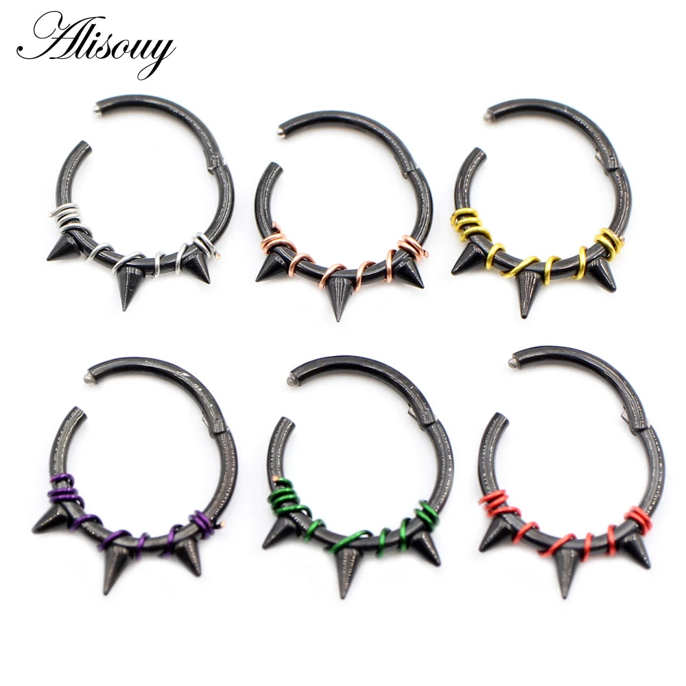 Alisouy 1PC Stainless Steel Twist Wire Hinged Clicker Nose Hoop Rings Ear Cartilage Tragus Daith Septum Body Piercing Jewelry
