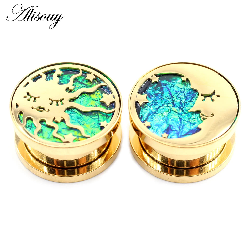 2PCS Stainless Steel Star Moon Sun Skull Cat Butterfly Ear Gauges Tunnels Plugs Expander Stretcher Piercing Body Jewelry