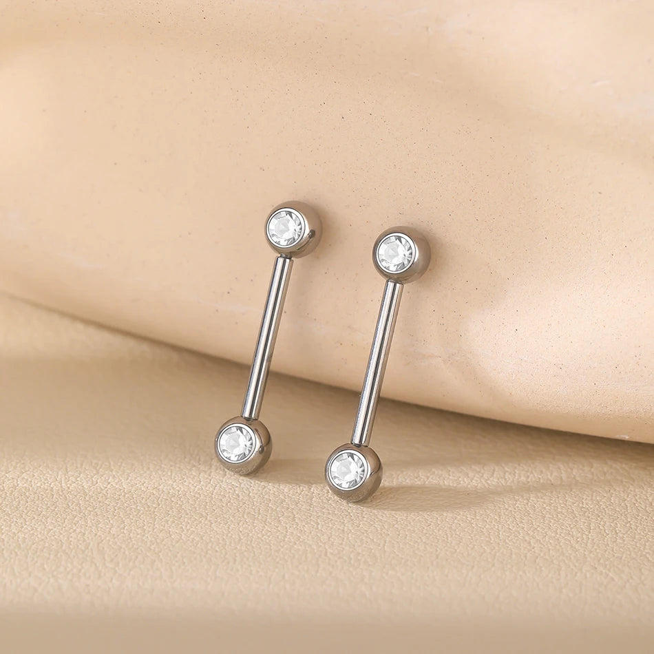 1/2Pcs Titanium Nipple Piercing Jewelry CZ Bezel Tongue Nipple Bars Piercing for Breasts Sexy Piercing Mamilo for Women 12-20mm