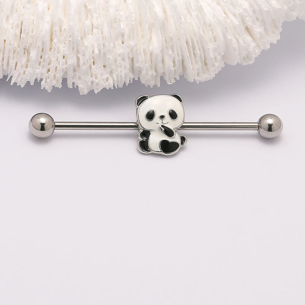 1PC 14G Panda Industrial Piercing  Surgical Steel Cartilage Ear industrial Barbell Body  Jewelry