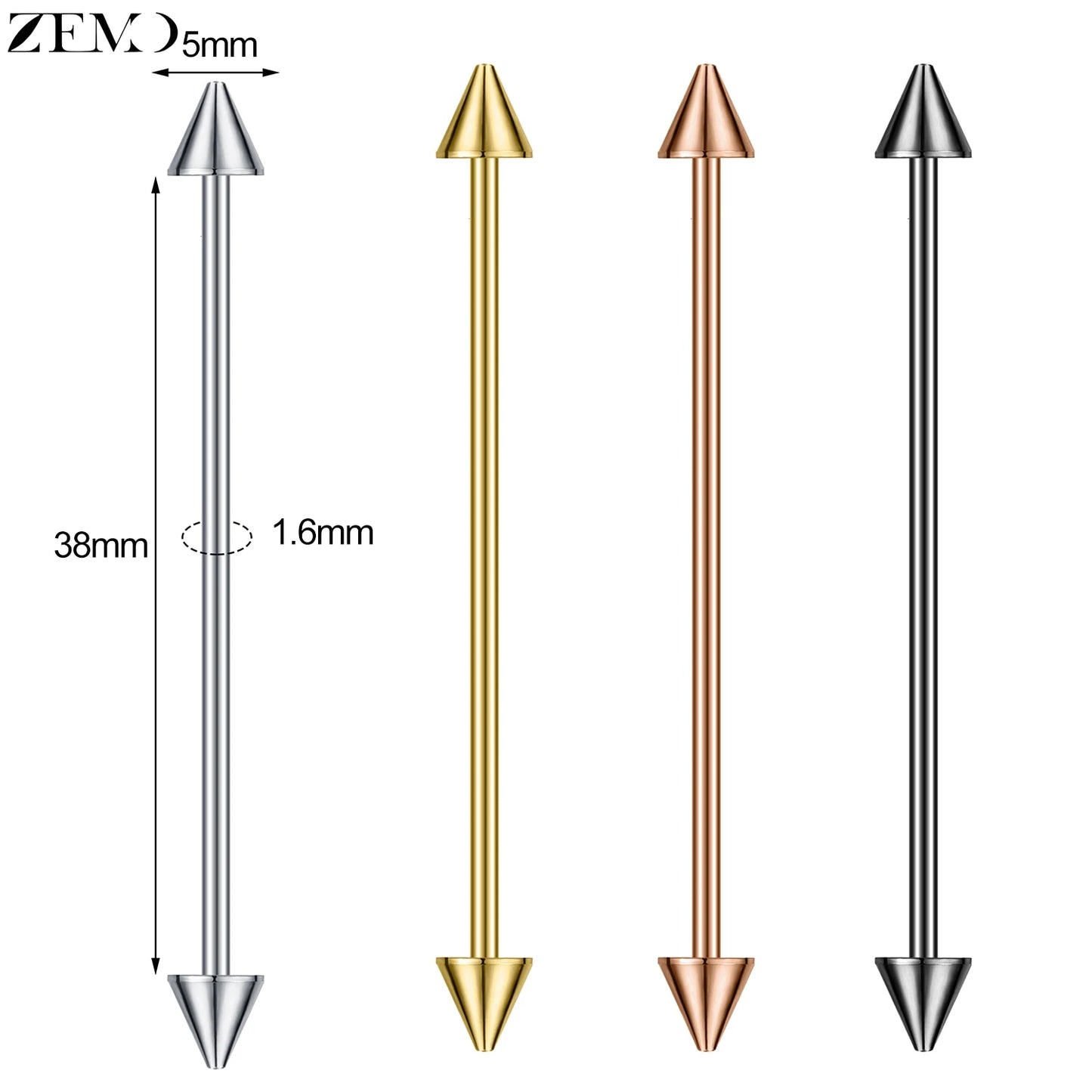 ZEMO 38MM Stainless Steel Industrial Barbell Earrings - Unisex, Multistyle