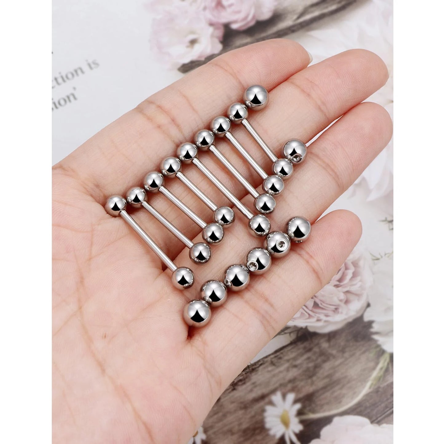 14G 16G Nipple Tongue Rings Stainless Steel Barbells Piercing Jewelry Silvery Black Golden 12mm-18mm Length Ball Size 5MM 6MM