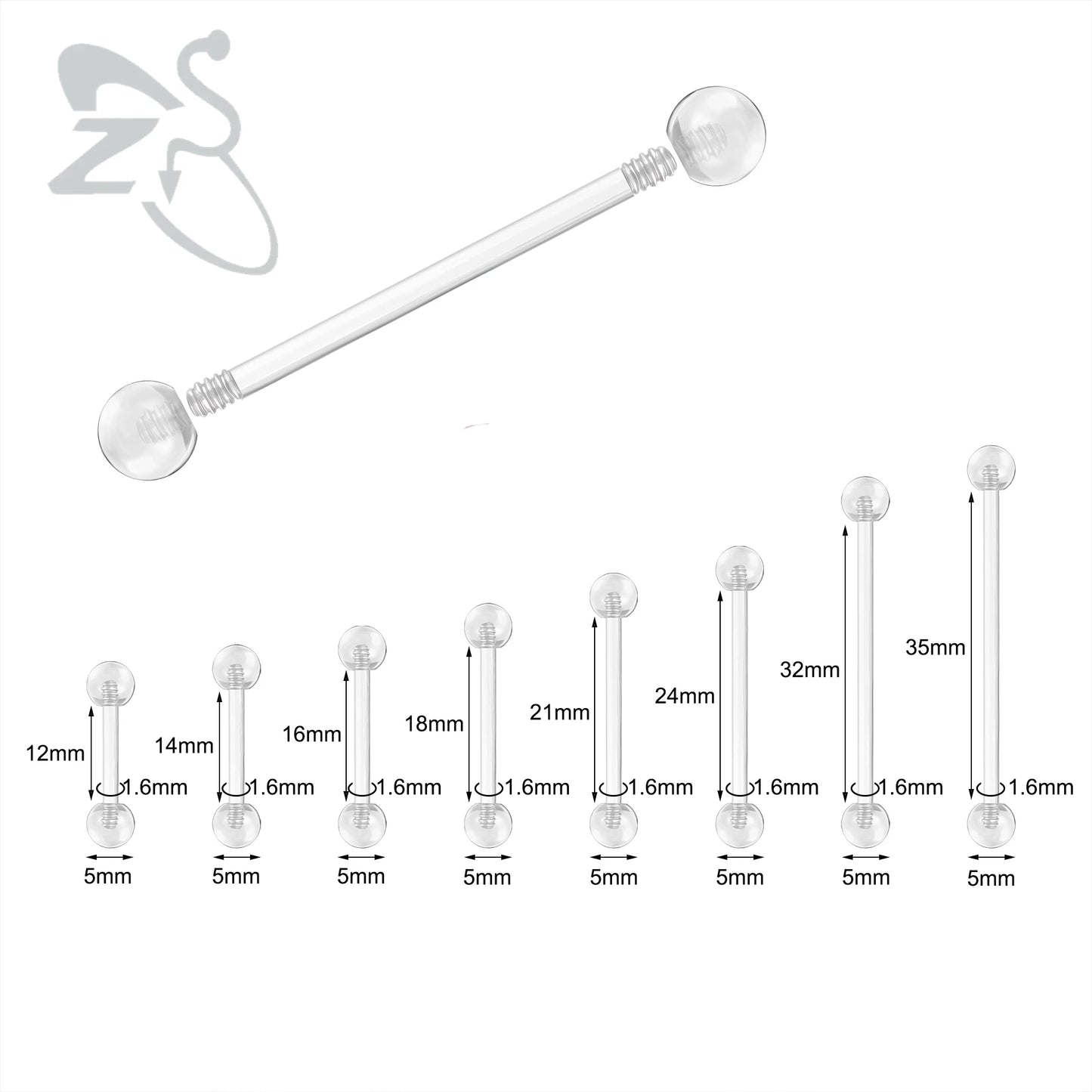 ZS 1PC Acrylic Stud Earring for Women Men Transparent Double Headed Round Earring Ear Helix Conch Cartilage Piercing 14G Jewelry