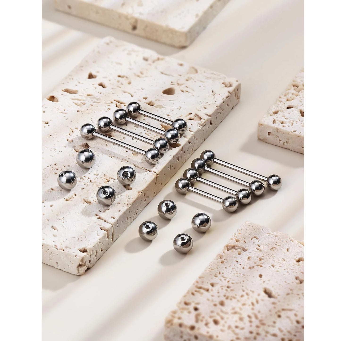 14G 16G Nipple Tongue Rings Stainless Steel Barbells Piercing Jewelry Silvery Black Golden 12mm-18mm Length Ball Size 5MM 6MM