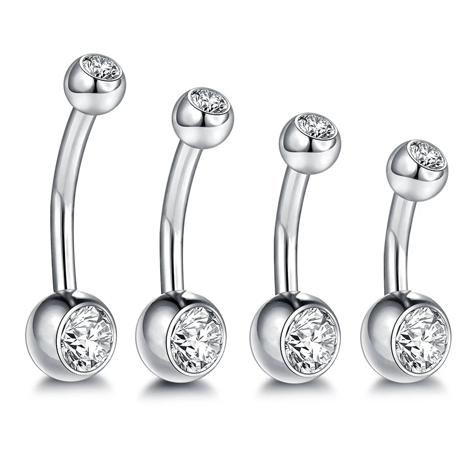 1PCS G23 Titanium 14G Gold Color Belly Button Rings Navel Nombril Piercing CZ Gem 6/8/10/12mm Bar Belly Piercing Sexy Jewelry