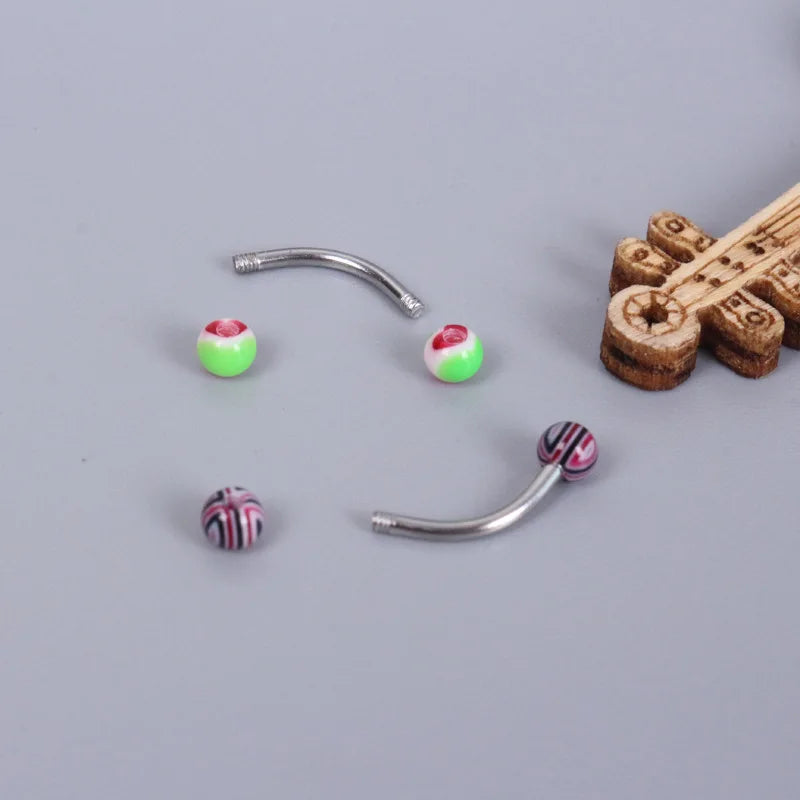 10/20/30/50Pcs Acrylic Ball Curved Barbell Eyebrow Rings Stainless Steel Rod Piercing Jewelry Set for Unisex Mixed Colors