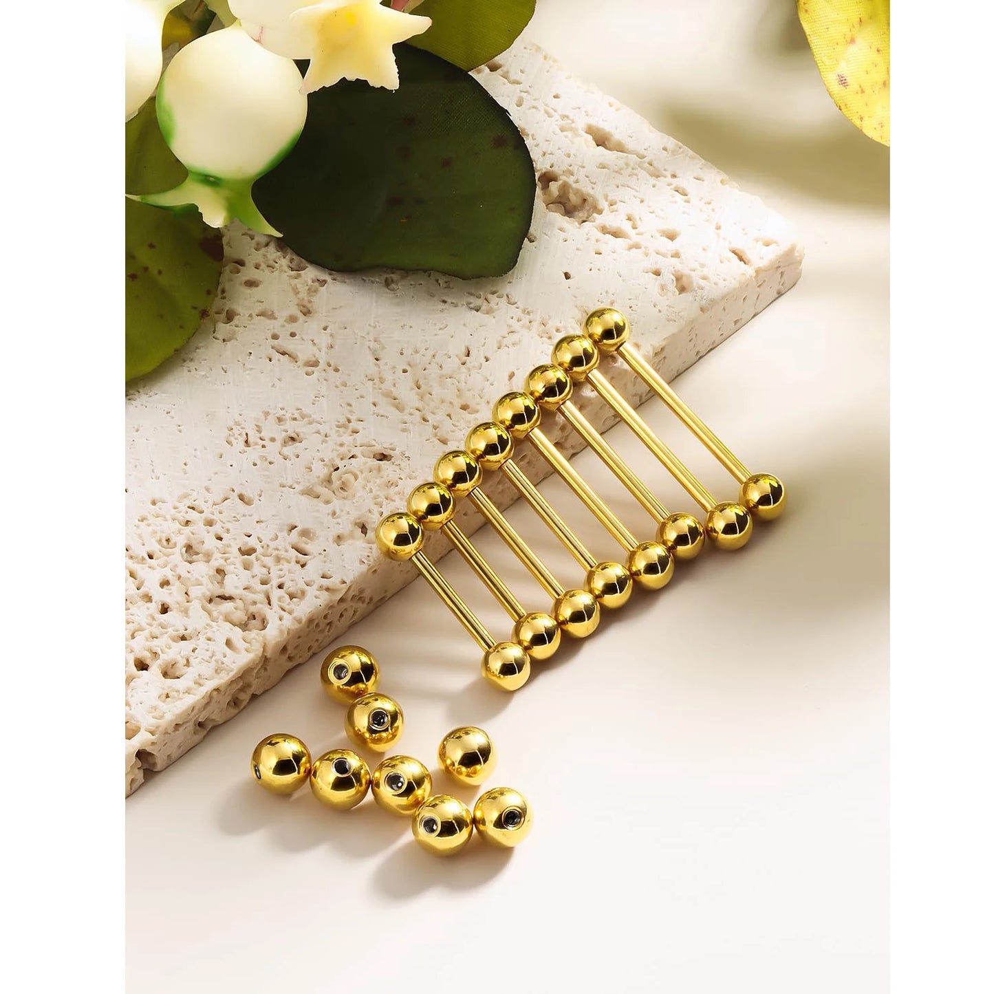 14G 16G Nipple Tongue Rings Stainless Steel Barbells Piercing Jewelry Silvery Black Golden 12mm-18mm Length Ball Size 5MM 6MM
