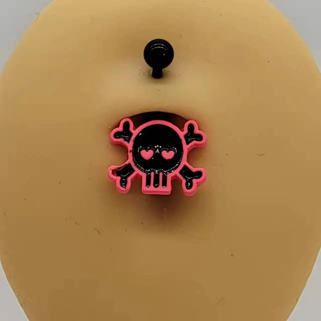Stylish Stainless Steel Belly Button Ring with Pink Rose Skull Design