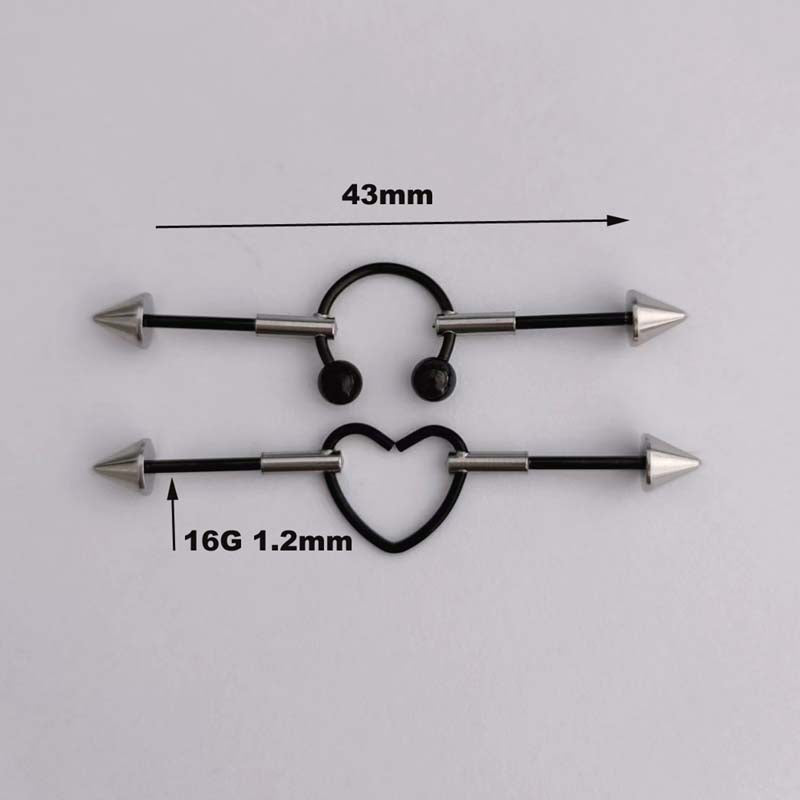 1PC New Stainless Steel Industrial Piercing Contrasting Colors Design Movable Adjustable Industrial Bar Heart Ear Piercing 16G