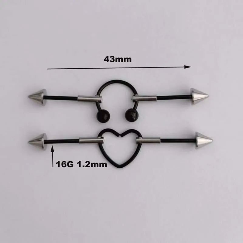 1PC New Stainless Steel Industrial Piercing Contrasting Colors Design Movable Adjustable Industrial Bar Heart Ear Piercing 16G