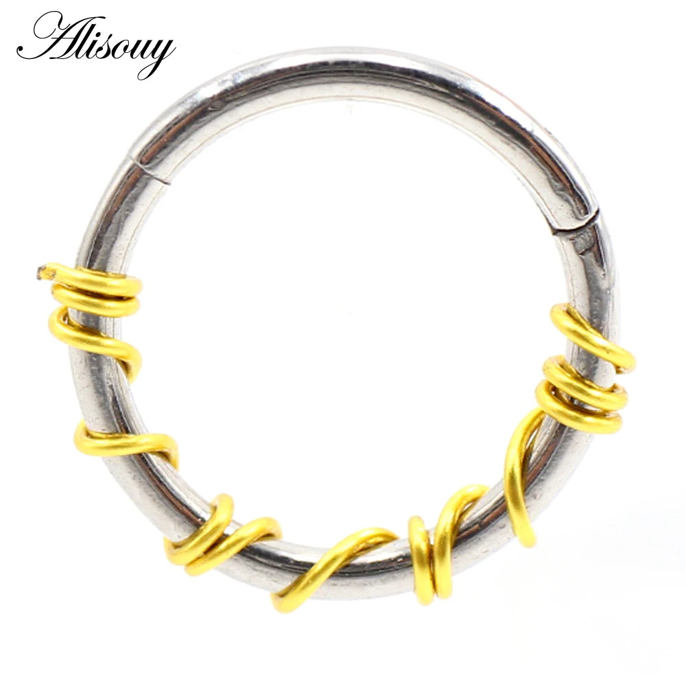 Alisouy 1PC Stainless Steel Twist Wire Hinged Clicker Nose Hoop Rings Ear Cartilage Tragus Daith Septum Body Piercing Jewelry