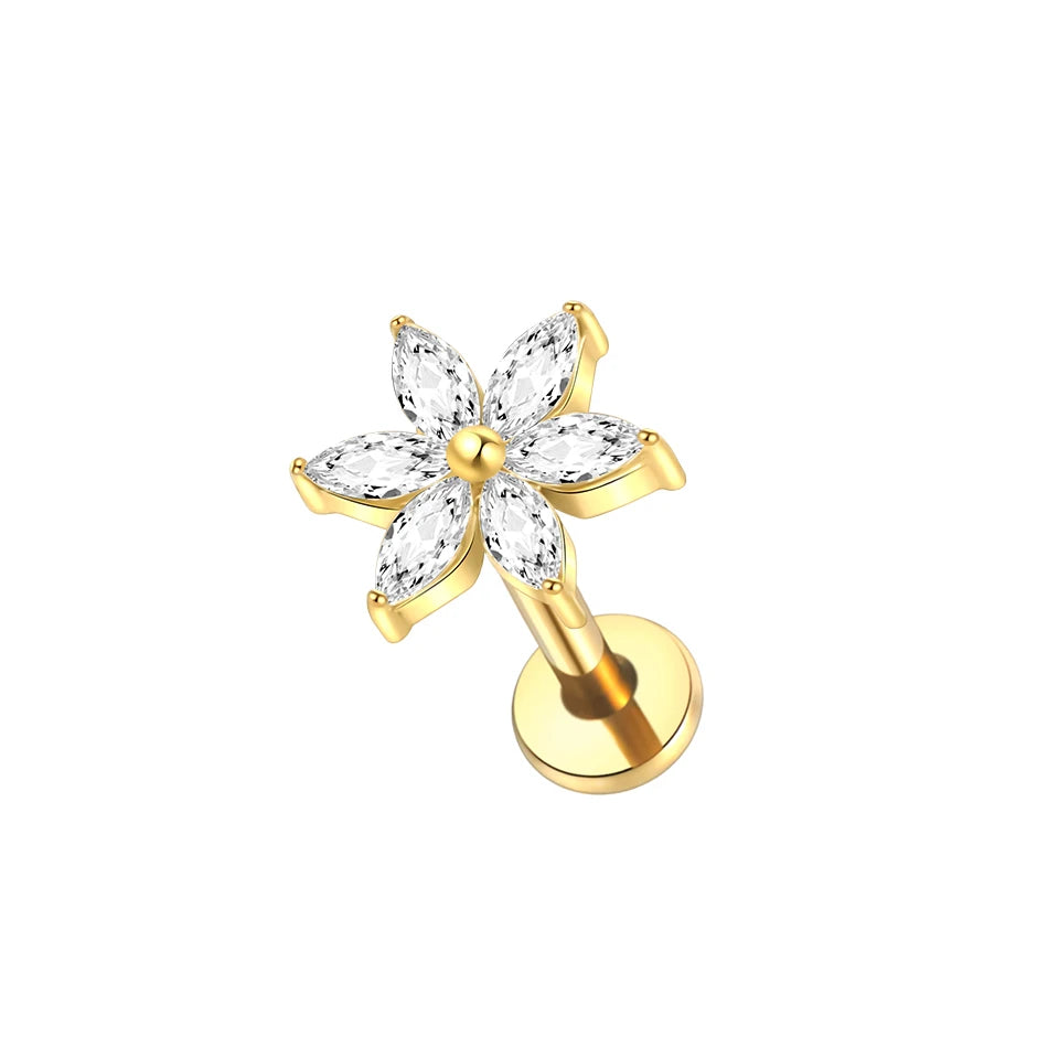 1PC Titanium Ear Cartilage Piercings Flat Back Stud Earring Internal Thread Butterfly Cross CZ Helix Tragus Piercing Jewelry 16G