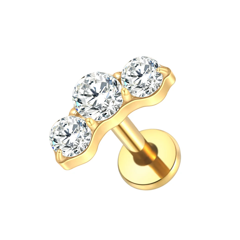 1pc Titanium White Green Zircon Stud Earring for Women Flat Back Helix Tragus Labret Piercing Body Jewelry