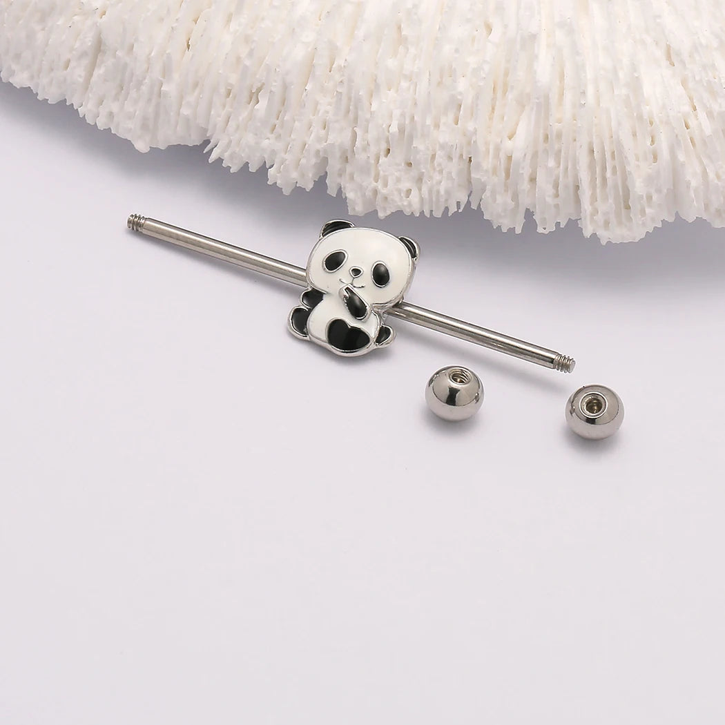 1PC 14G Panda Industrial Piercing  Surgical Steel Cartilage Ear industrial Barbell Body  Jewelry