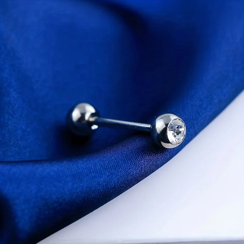 10pcs 14 Gauge With Rhinestone Straight Barbell Metal Tongue Piercing Jewelry ,Stainless Steel Tongue Rings, 12 -18mm Available