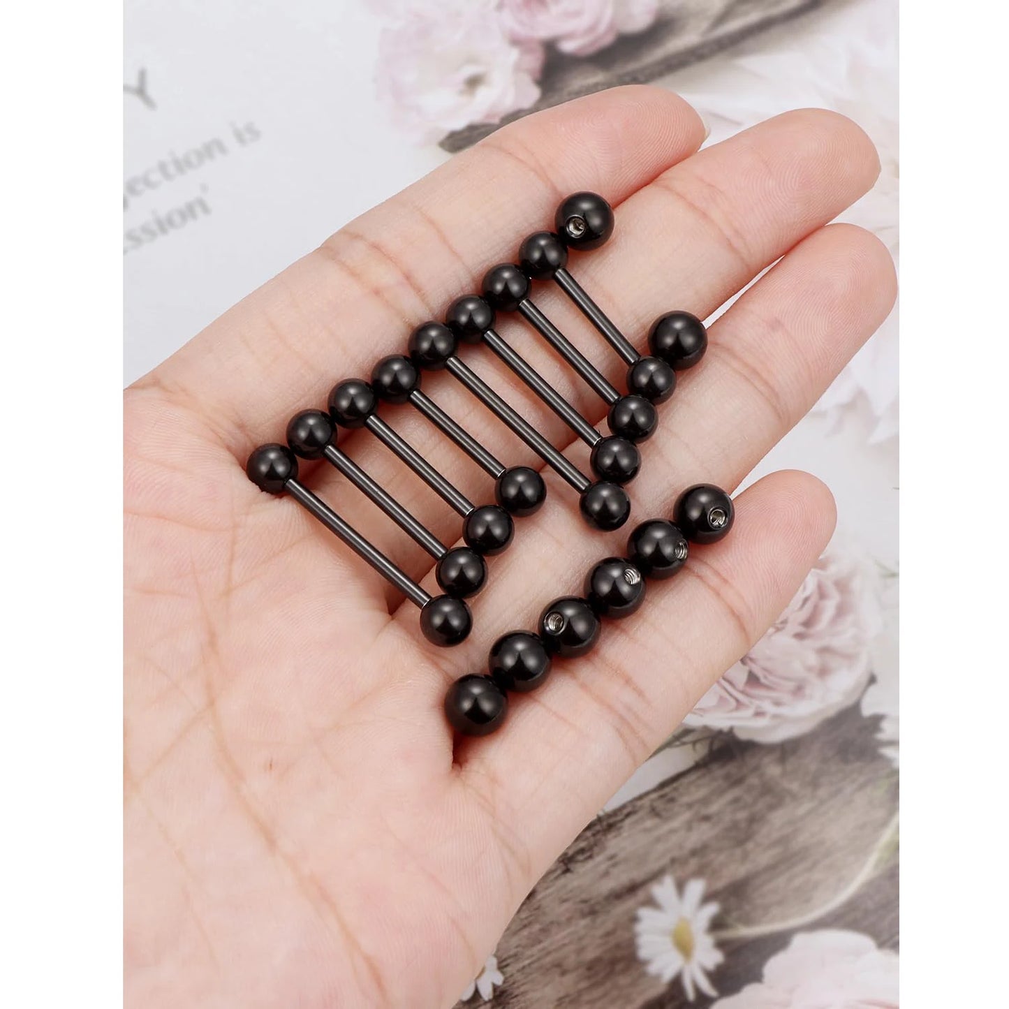 14G 16G Nipple Tongue Rings Stainless Steel Barbells Piercing Jewelry Silvery Black Golden 12mm-18mm Length Ball Size 5MM 6MM