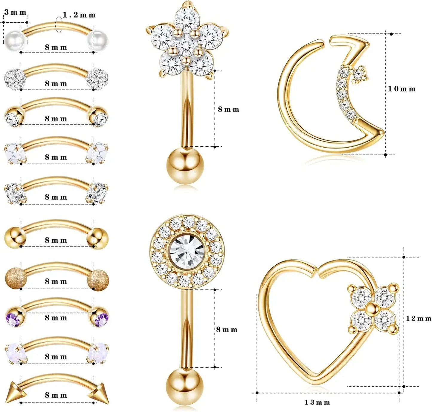 1PC Surgical Steel Piercing Jewelry Curved Barbell Eyebrow Ring Helix Tragus Lip Piercing Daith Rook Earrings for Women