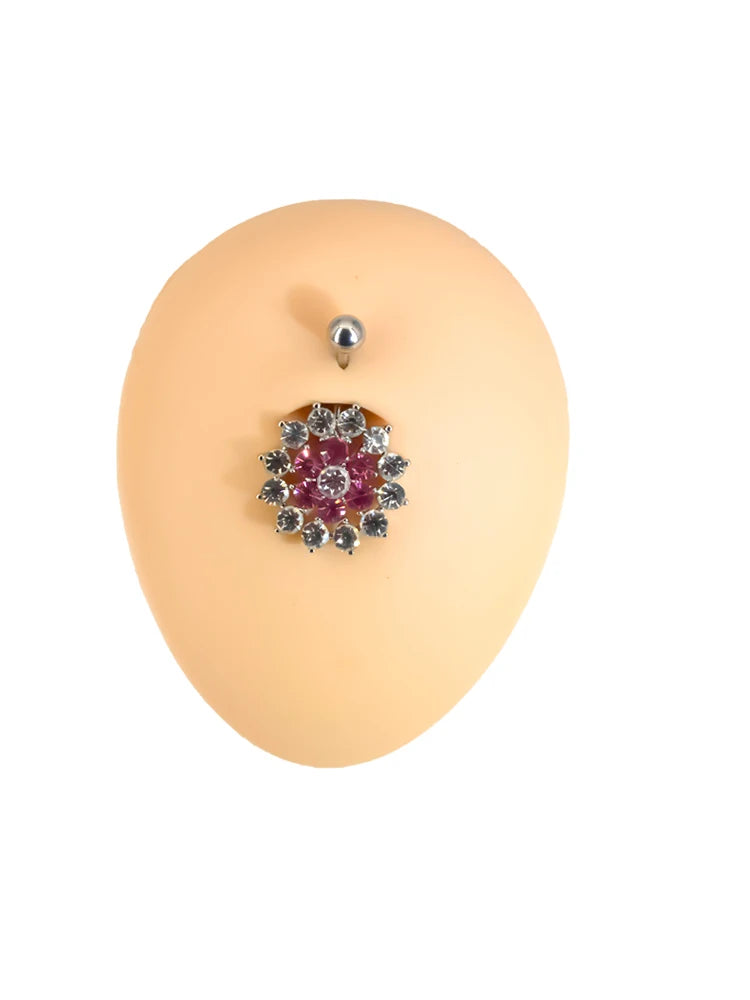 Elegant Crystal Flower Belly Ring - Hypoallergenic Stainless Steel Body Jewelry for Every Occasion
