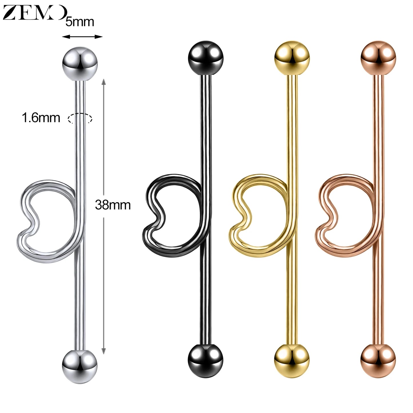 ZEMO 14G Stainless Steel Industrial Barbell Earrings - Versatile and Stylish for All Occasions