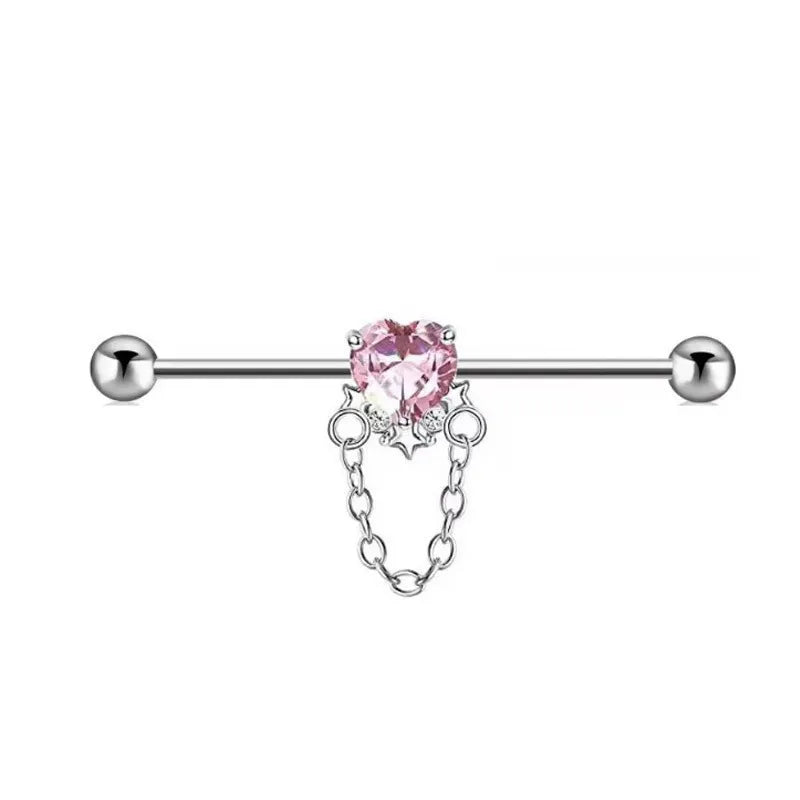 1PC Industrial Piercing Barbells Jewelry Stainless Steel CZ Heart Ball Pearl Cartilage Helix Earring Body Piercing for Women Men