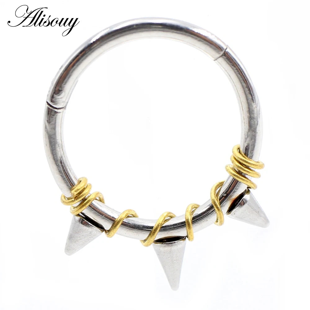 Alisouy 1PC Stainless Steel Twist Wire Hinged Clicker Nose Hoop Rings Ear Cartilage Tragus Daith Septum Body Piercing Jewelry