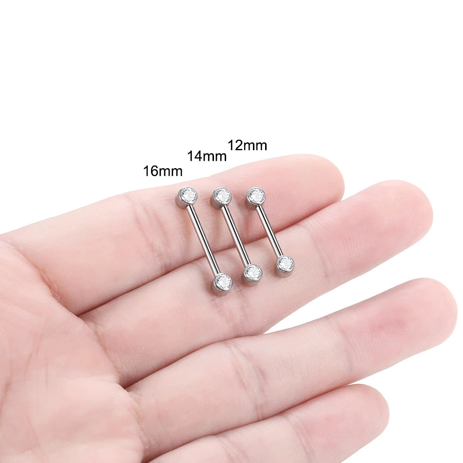1/2Pcs Titanium Nipple Piercing Jewelry CZ Bezel Tongue Nipple Bars Piercing for Breasts Sexy Piercing Mamilo for Women 12-20mm