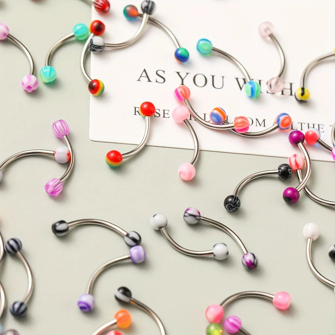 10/20/30/50Pcs Acrylic Ball Curved Barbell Eyebrow Rings Stainless Steel Rod Piercing Jewelry Set for Unisex Mixed Colors