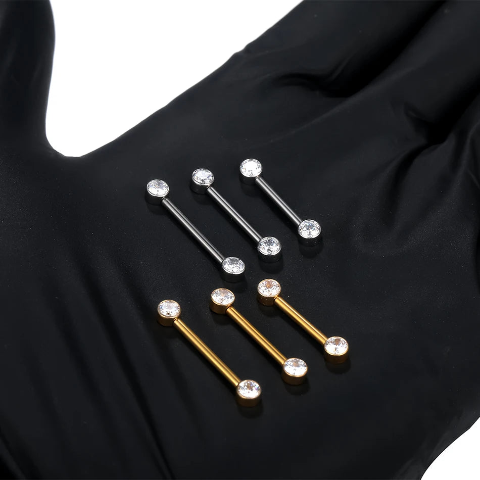 1/2Pcs Titanium Nipple Piercing Jewelry CZ Bezel Tongue Nipple Bars Piercing for Breasts Sexy Piercing Mamilo for Women 12-20mm