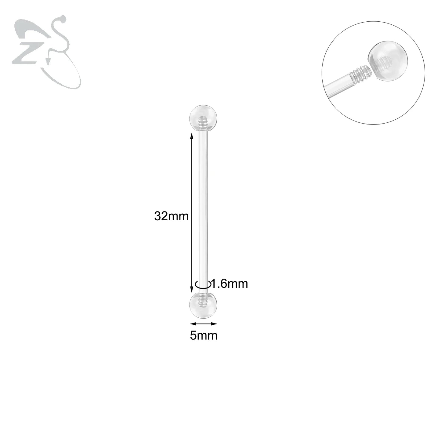 ZS 1PC Acrylic Stud Earring for Women Men Transparent Double Headed Round Earring Ear Helix Conch Cartilage Piercing 14G Jewelry