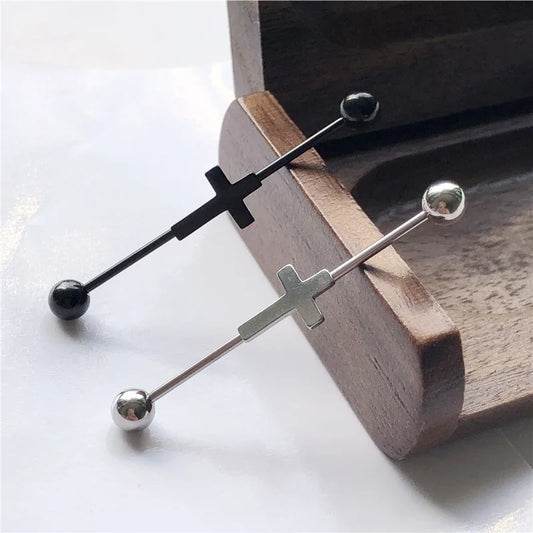 14G Cross Industrial Barbell Piercing Heart Earring Straigh Bar Cartilage Ear Piercing Barbells Body Jewelry Ear Piercing Ring