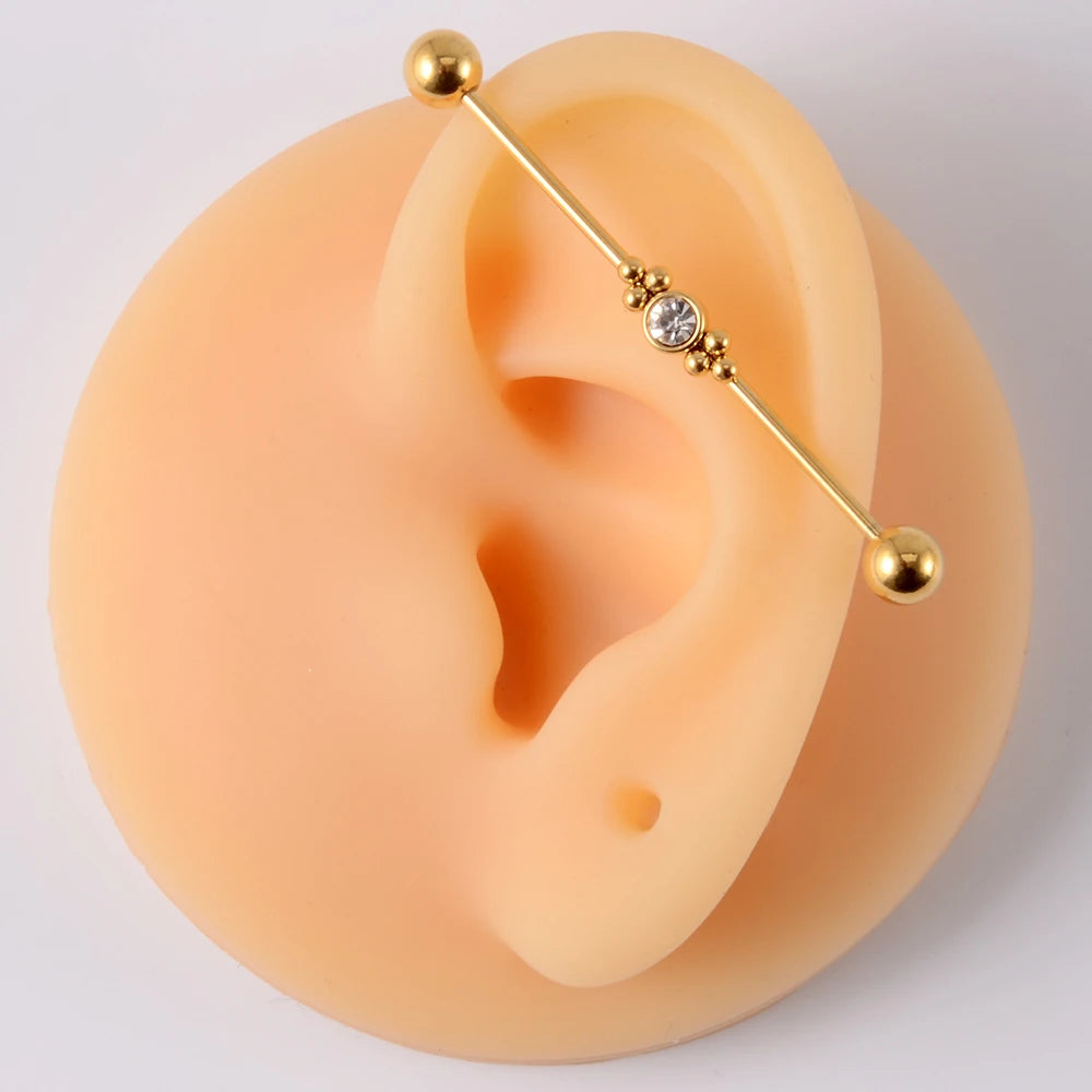 1PC Stainless Steel Industrial Barbell Long Bridge Micro Insert Zircon Earring Transversal Women Ear Piercing Jewelry 16G