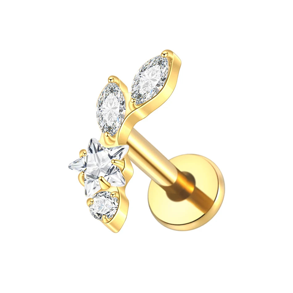 1PC Titanium Ear Cartilage Piercings Flat Back Stud Earring Internal Thread Butterfly Cross CZ Helix Tragus Piercing Jewelry 16G