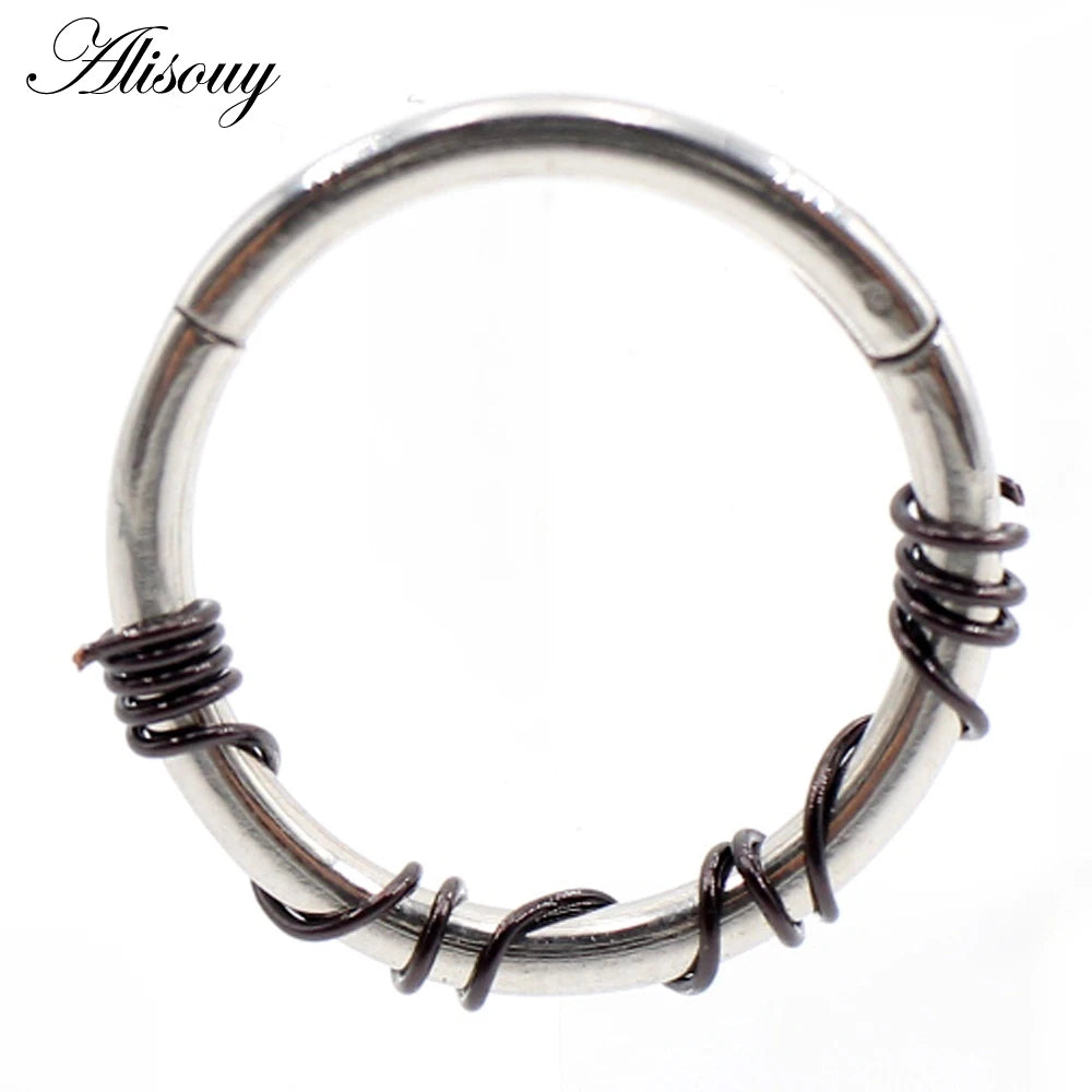Alisouy 1PC Stainless Steel Twist Wire Hinged Clicker Nose Hoop Rings Ear Cartilage Tragus Daith Septum Body Piercing Jewelry
