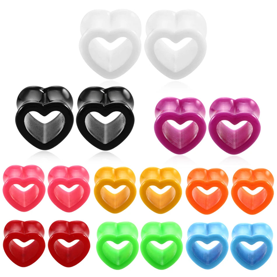2Pcs/lot Acrylic Tunnels for Ears Heart Hollow Ear Plugs Tunnels Earlets Stretcher 4-12mm Ear Dilations Expanders Women Jewelry