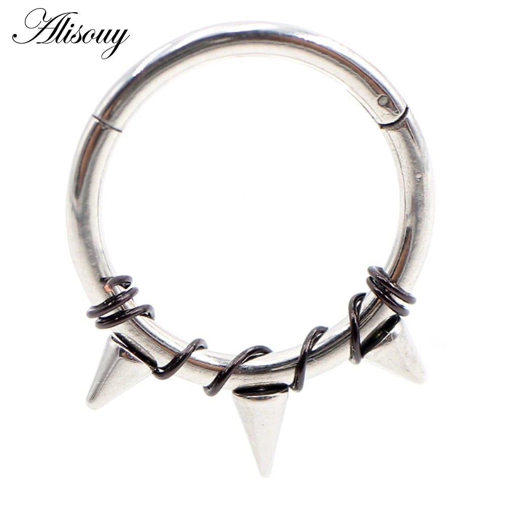 Alisouy 1PC Stainless Steel Twist Wire Hinged Clicker Nose Hoop Rings Ear Cartilage Tragus Daith Septum Body Piercing Jewelry