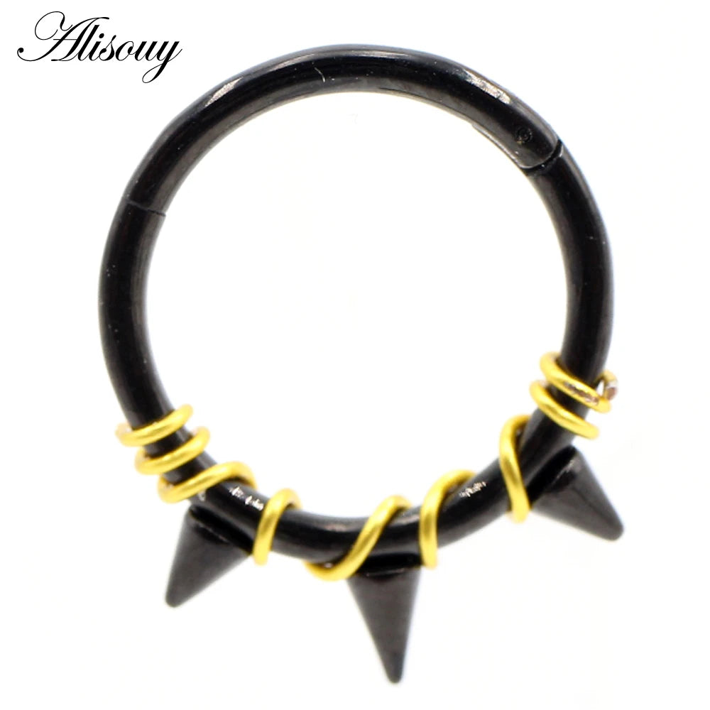Alisouy 1PC Stainless Steel Twist Wire Hinged Clicker Nose Hoop Rings Ear Cartilage Tragus Daith Septum Body Piercing Jewelry