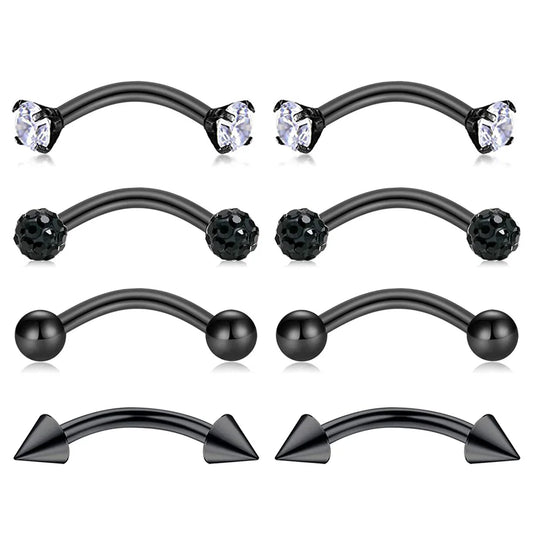 16G Curved Barbell Eyebrow Rings Piercing Surgical Steel Daith Rook Earring Piercing Jewelry for Women Men 6mm 8mm 10mm Black