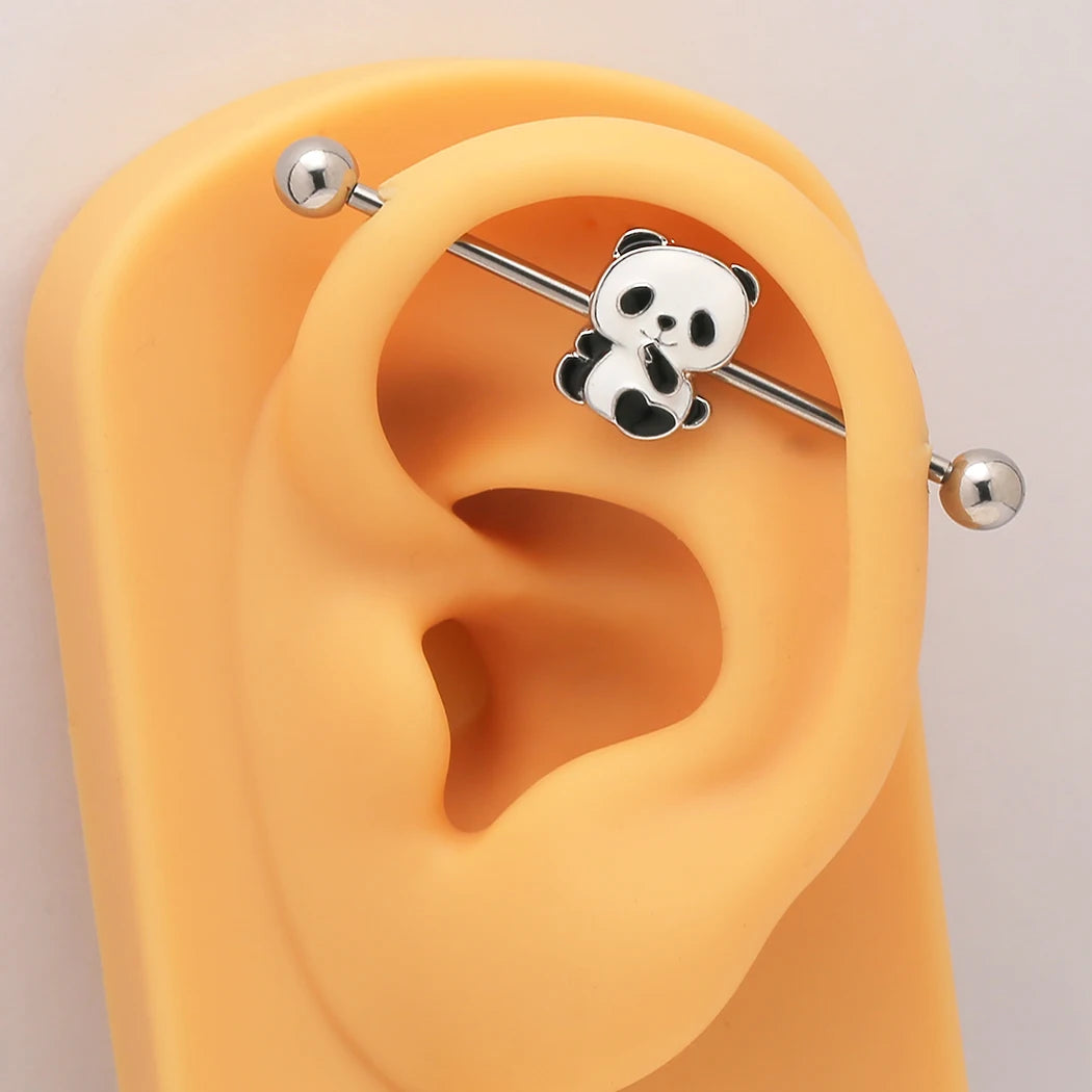 1PC 14G Panda Industrial Piercing  Surgical Steel Cartilage Ear industrial Barbell Body  Jewelry