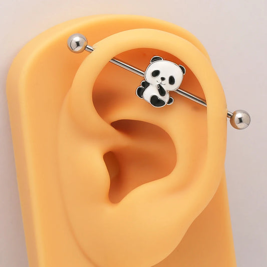1PC 14G Panda Industrial Piercing  Surgical Steel Cartilage Ear industrial Barbell Body  Jewelry