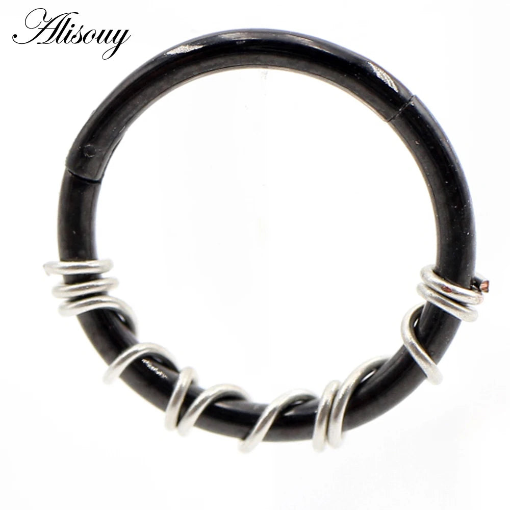 Alisouy 1PC Stainless Steel Twist Wire Hinged Clicker Nose Hoop Rings Ear Cartilage Tragus Daith Septum Body Piercing Jewelry