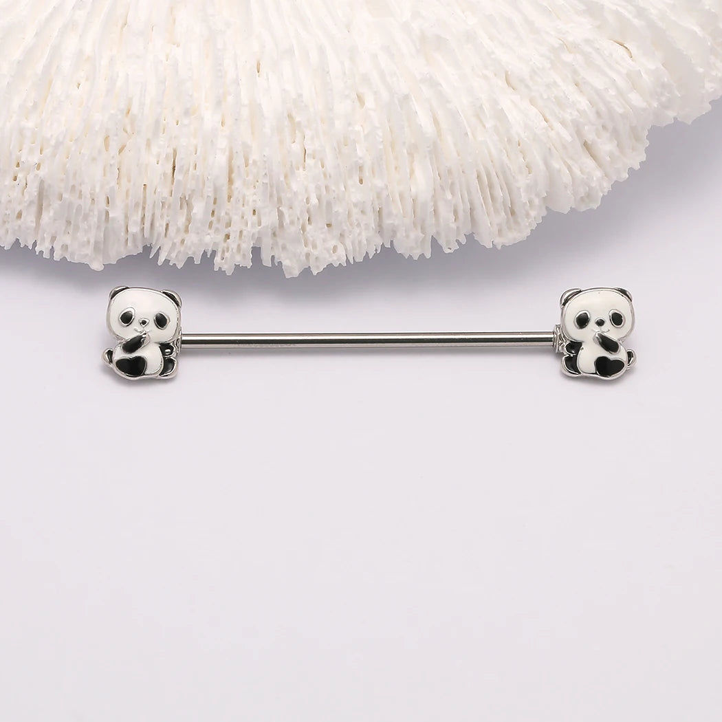 1PC 14G Panda Industrial Piercing  Surgical Steel Cartilage Ear industrial Barbell Body  Jewelry
