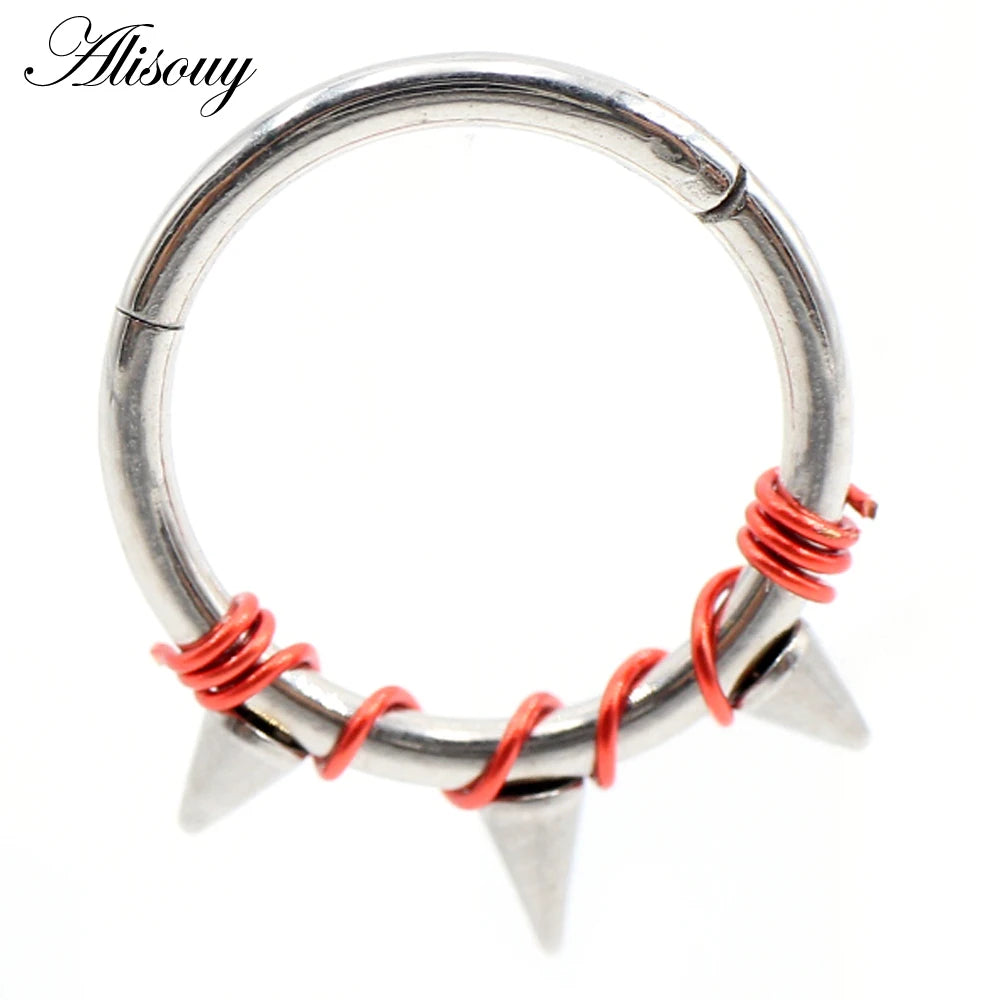Alisouy 1PC Stainless Steel Twist Wire Hinged Clicker Nose Hoop Rings Ear Cartilage Tragus Daith Septum Body Piercing Jewelry