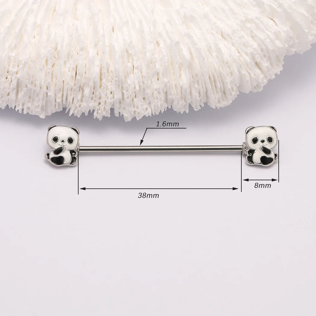 1PC 14G Panda Industrial Piercing  Surgical Steel Cartilage Ear industrial Barbell Body  Jewelry