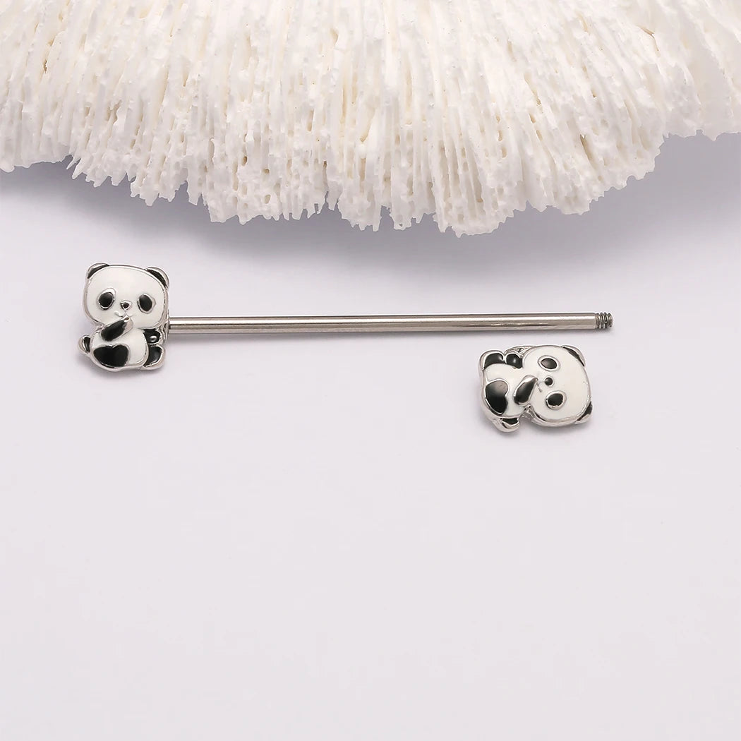 1PC 14G Panda Industrial Piercing  Surgical Steel Cartilage Ear industrial Barbell Body  Jewelry