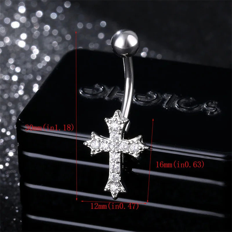 Elegant Cross Pendant Belly Button Ring in Stainless Steel - Versatile Body Jewelry